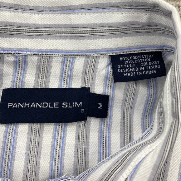 Panhandle Slim Shirt Men Medium M White Blue Striped Button Up Pear Snap Western - Picture 5 of 8